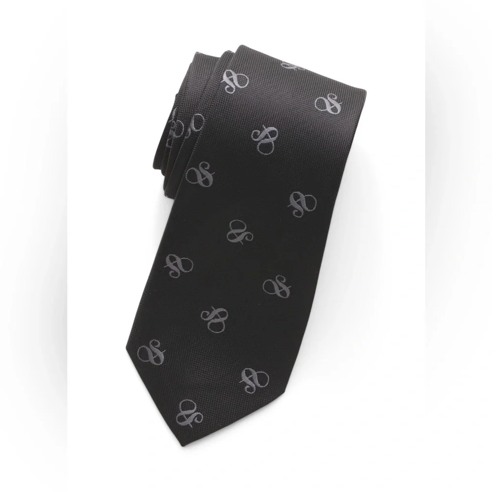 Scotch & Soda Men’s Necktie Logo Pattern Black Tie – Designer